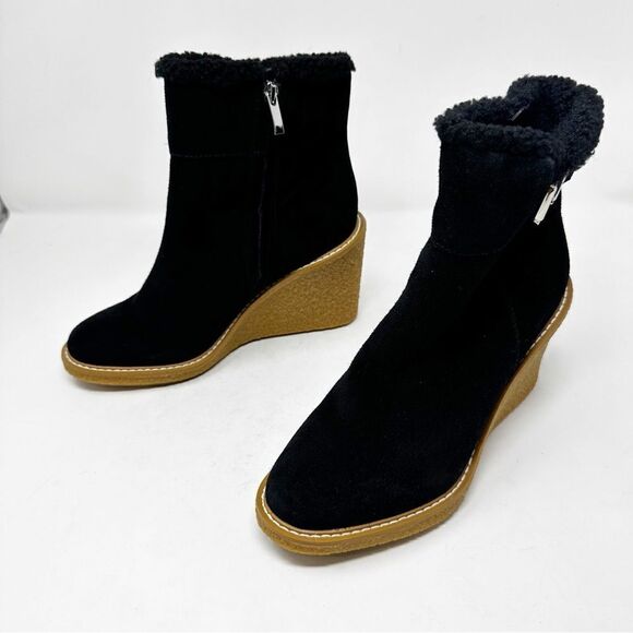 Franco Sarto Black Suede Wedge Boot Ulayna Heeled Winter Size 8.5 - Picture 4 of 7